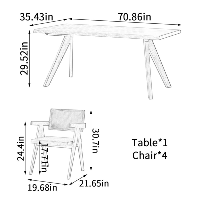 Ensemble de table en bois de cerisier Simple Creative, H 29,52 po x L 70,86 po x l 35,43 po