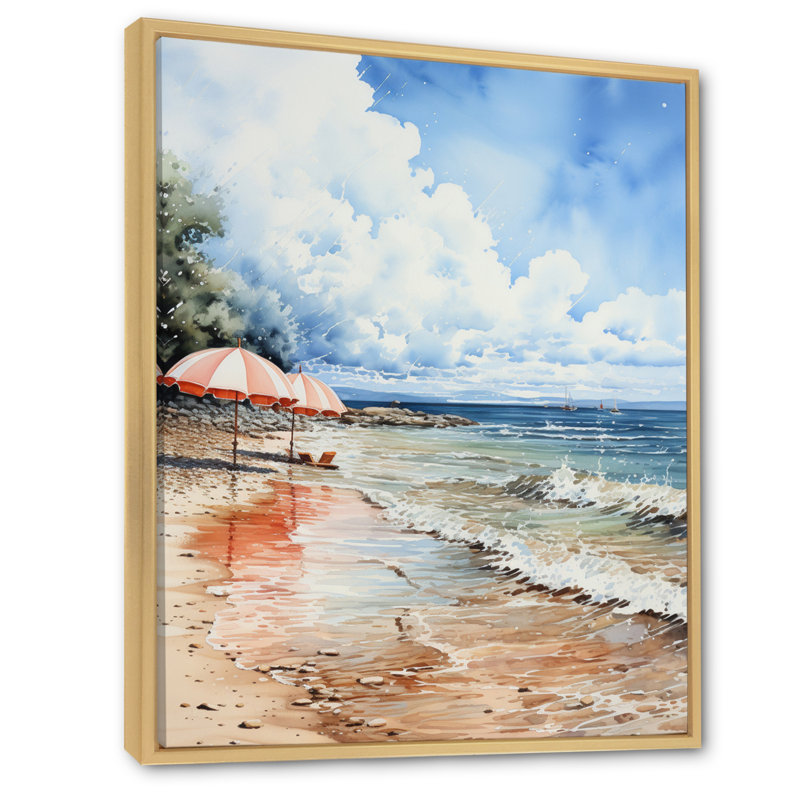 «Beach Beach Umbrella Splash I», reproduction sur toile, H 20 po x l 12 po x P 1 po, Cadre flottant brun