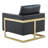 Lincoln Modern Leather Accent Chair with Gold Stainless Steel Base – Contemporary Boxy Armchair, Single Seater Side Chair for Living Room, Bedroom, Office & Lounge-724137640-797541884