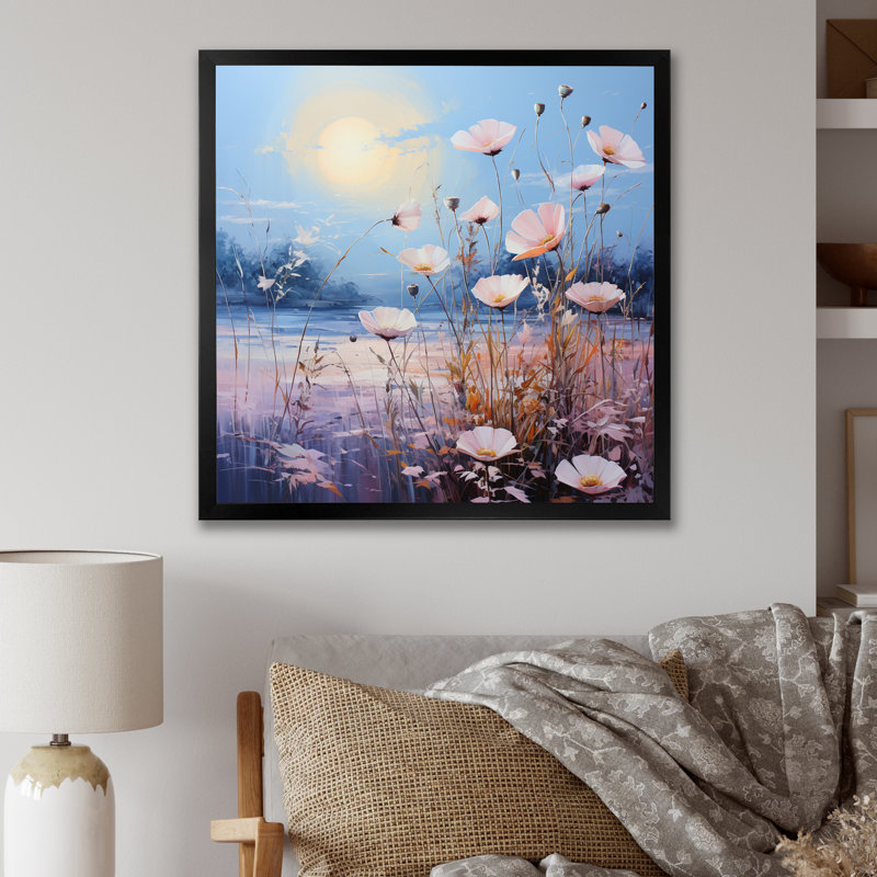 «Meadow Ethereal Meadowscape Pointillism II - Landscape», reproduction d'art sur toile, Cadre photo noir