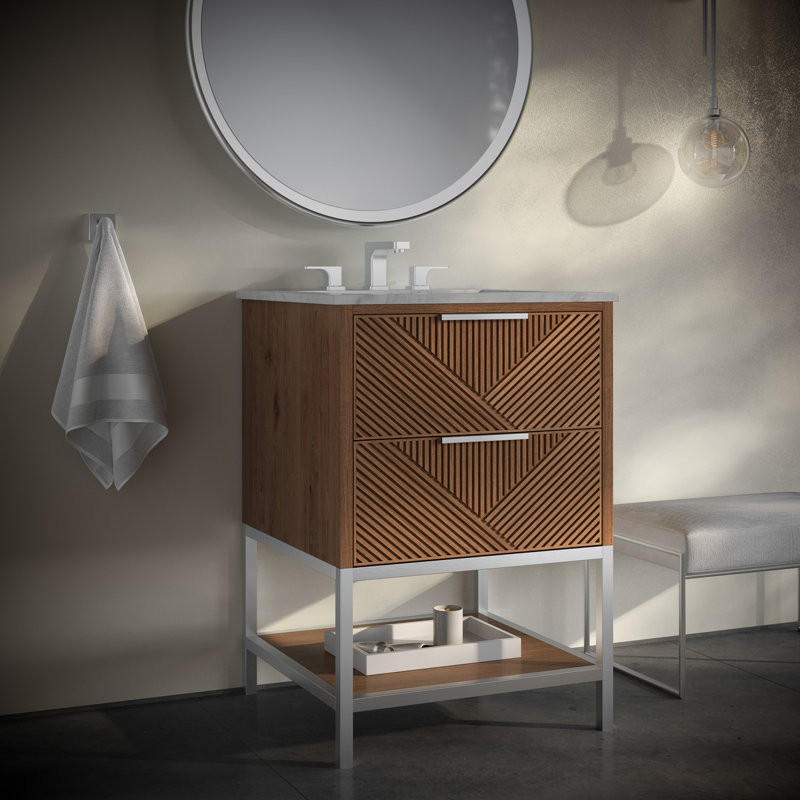 Ensemble de meuble-lavabo 24 po Diamond, Nickel brossé, Noyer, Marbre de Carrare