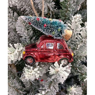 Christmas Glass Ornament - Car with Christmas Tree by Wizardi F07M3-9 HB-SY25266