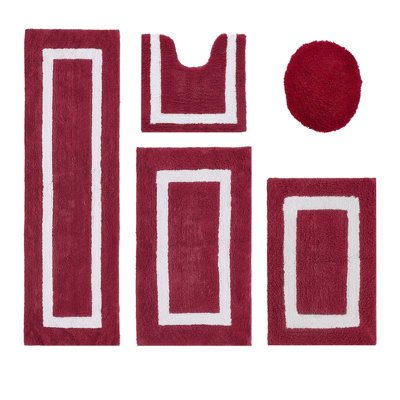 Ensemble de tapis de bain 5 pièces Makbul Premium 100% coton 2370 g / m², certifié OEKO-TEX®, tapis de salle de bain touffeté ultra moelleux, super absorbant, réversible, lavable à la machine, confort semblable au spa, rouge / blanc