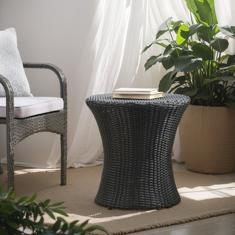 Table d'appoint d'extérieur en osier en aluminium, Noir