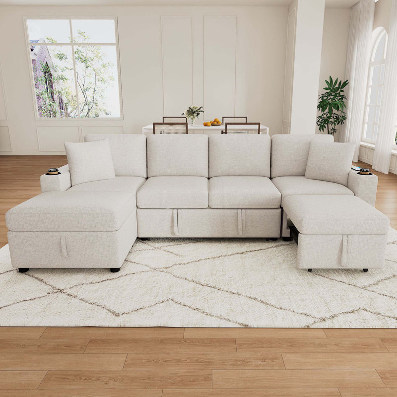 Canapé-lit modulaire convertible en L 109,1 po, Chenille beige