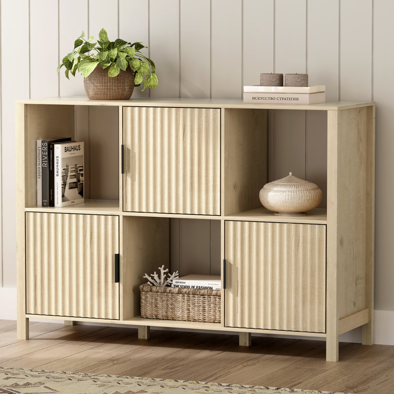 Modern Waveform Accent Cabinet With 3 Doors & Open Shelves – Mid-Century Buffet Table, Storage Sideboard For Living Room, Dining Room