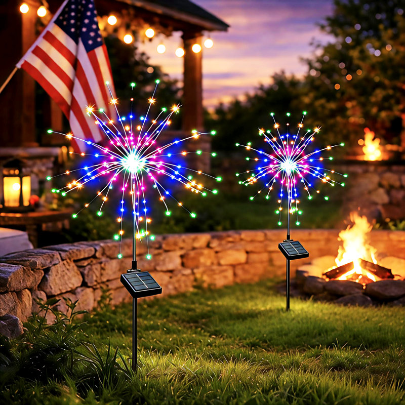 8 lumières de feux d'artifice solaires d'extérieur 120 lumières à DEL pour le 4 juillet, Multi-couleur
