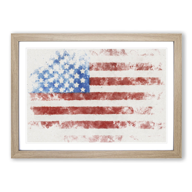 American Flag - Picture Frame Painting Print, 24cm H x 33cm W x 2cm D, Oak Framed