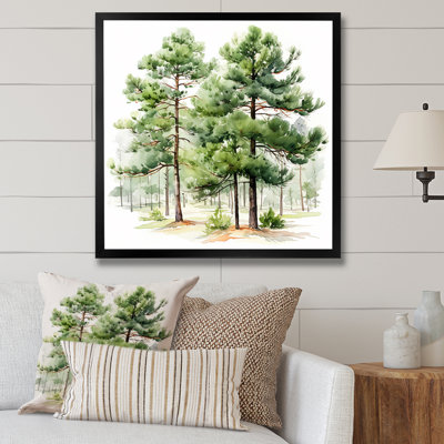 Aquarelle, pin vert, forêt, art mural