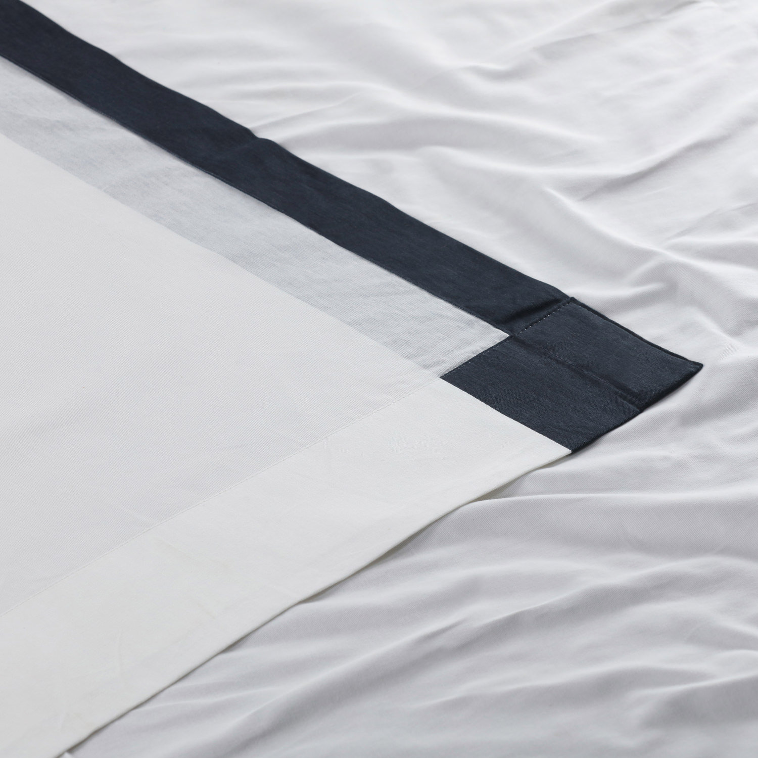 Limone Printed Cotton Curtain Panel, Warm Off-White/Dark Navy, 50" x 84"