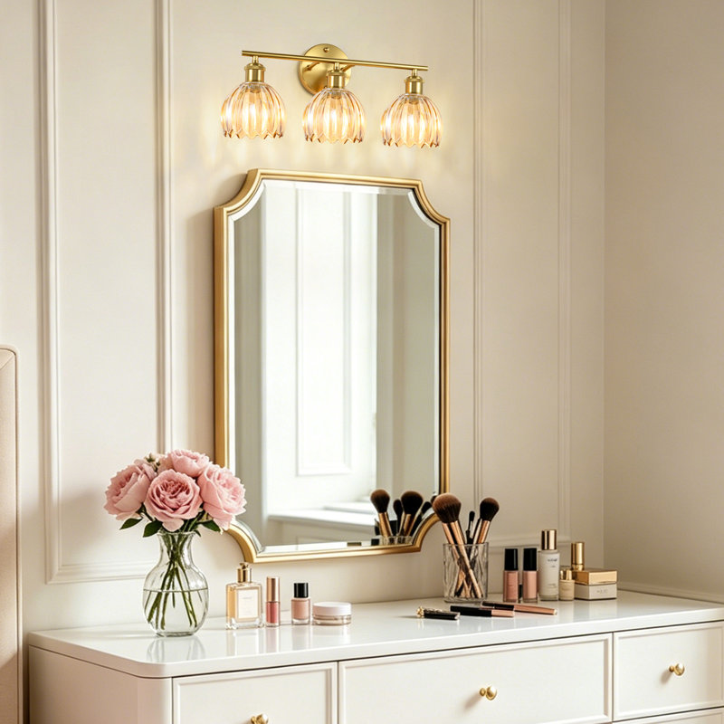 Luminaires de meuble-lavabo 3 lumières 19,3 pouces avec abat-jour en verre tulipe, éclairage mural de salle de bain moderne