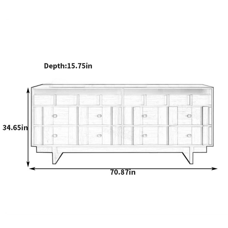 Buffet de style rétro, H 34,65 po x l 70,87 po x P 15,75 po