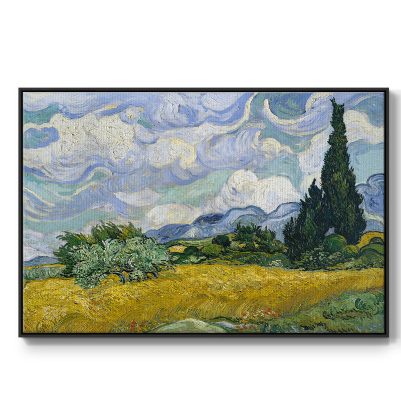 Champ de blé avec cyprès, H 27 po x l 41 po x P 2 po, Noir