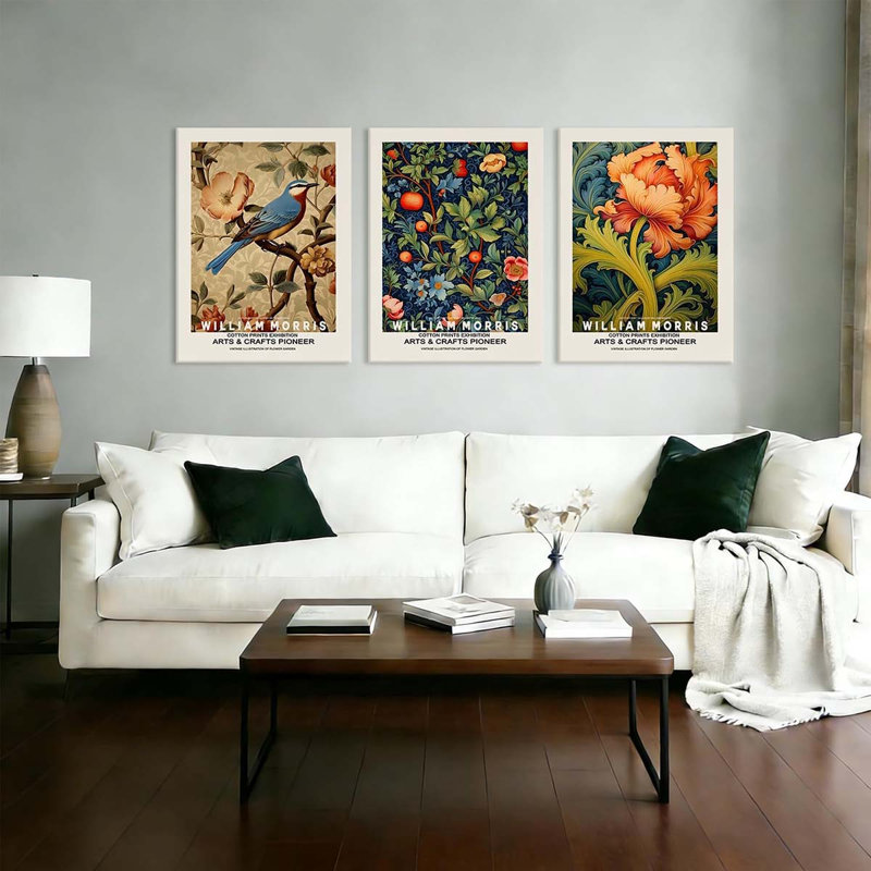 60*40，Wall Art, 3-Piece Arts and Crafts Canvas Painting, Bird Floral Pattern Wall Decor for Living Room Bedroom Dining Room.