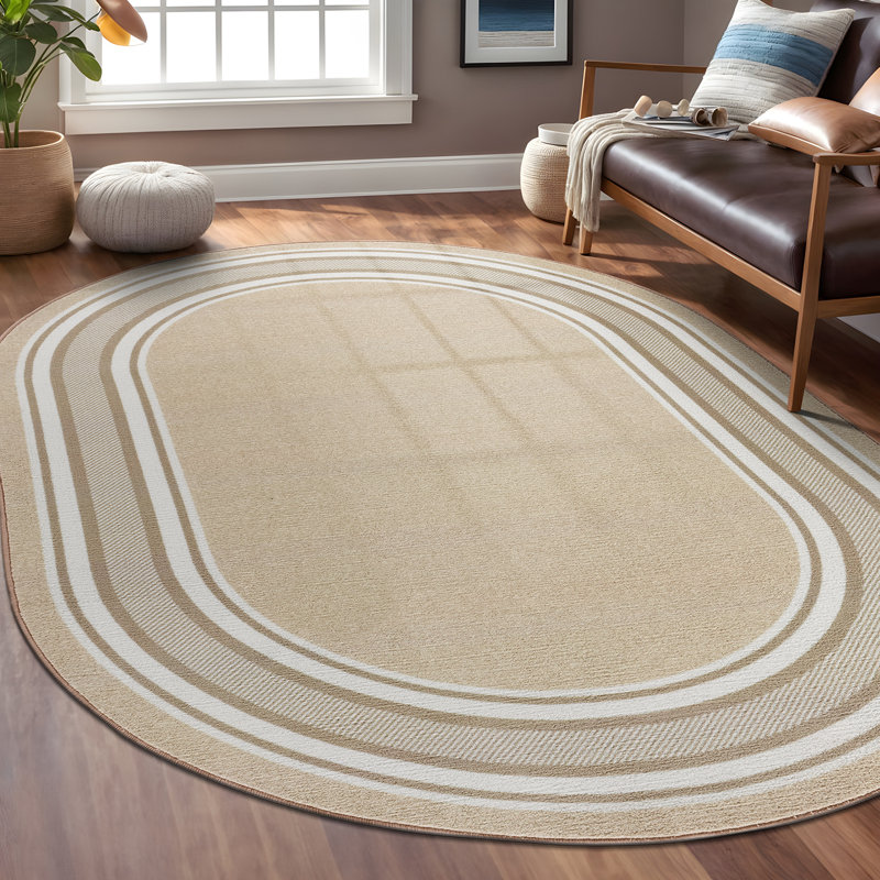 Avigail Beige Non-Slip Area Rug, Oval 5' x 7'