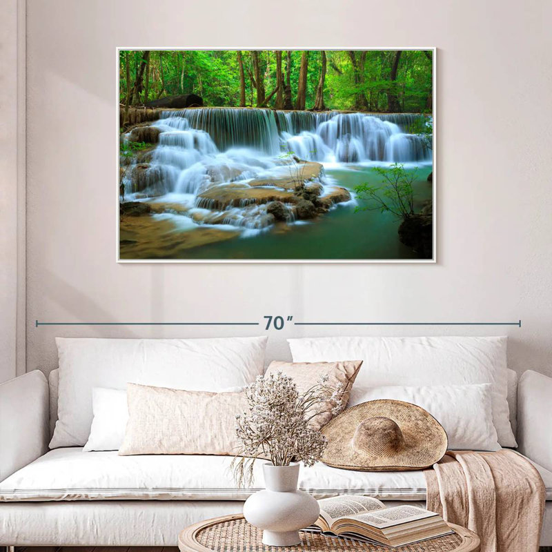 Kanchanaburi Deep Forest Waterfall, Floating Frame Gold, 43" X 29"
