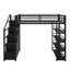 Lit mezzanine tout-en-un avec tablettes à plusieurs niveaux, armoires fermées et garde-robe suspendue