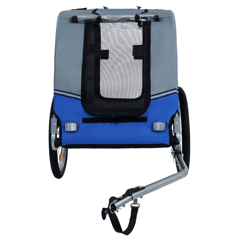 Remorque pliante pour chiens - Support pour animaux tout-terrain d'une capacité de 66 lb, structure en acier durable pour le vélo, le jogging, le camping et les aventures en plein air, bleu-gris