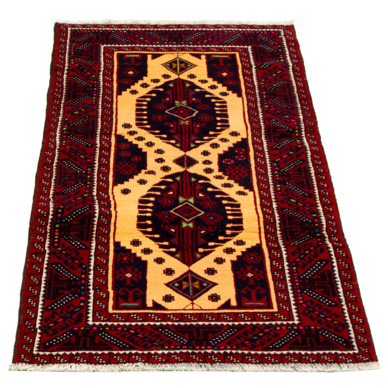 Tapis décoratif en laine noué à la main de conception unique noué à la main new age rizbaft rouge/brun 3 pi 3 po x 6 pi 5 po
