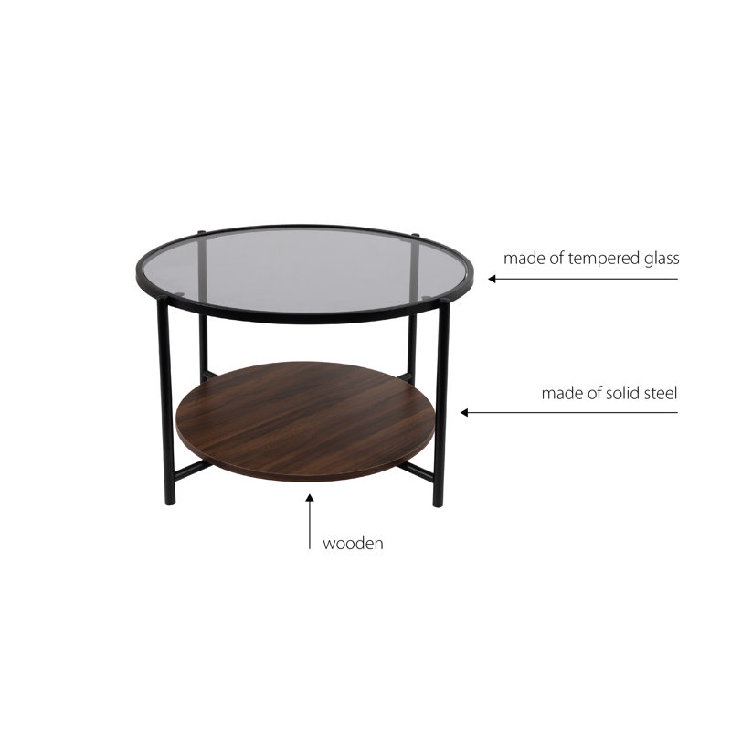 Akilia Floor Shelf Coffee Table with Storage and Glass Top