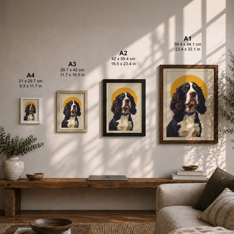 King Charles Spaniel Modern - Framed Print, A3 - 42.0 x 29.7 cm, Walnut