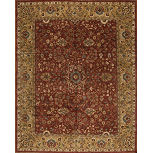 Tapis rouge / brun en laine noué à la main Mahal