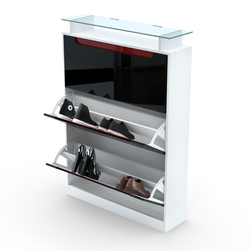 Aceto 24 Pair Shoe Storage Cabinet, Front: Black/White