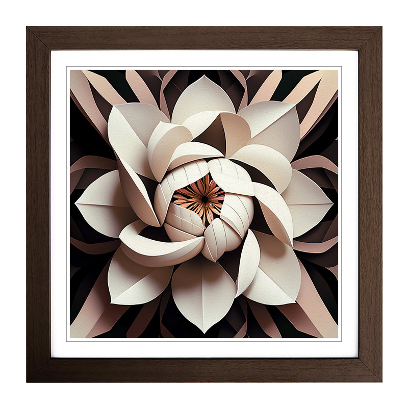 Magnolia Flower Geometric - Framed Print, Walnut