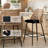 Upholstered Black Rattan Full Back Counter Swivel Bar Stool-2040474677