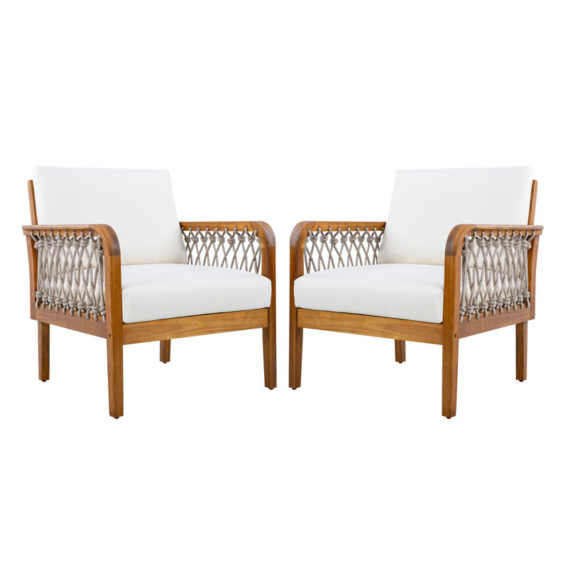 NFusion Bentham Outdoor Acacia Wood Lounge Chair With Handwoven Rope ...
