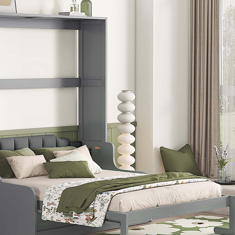 Grand lit escamotable mural avec coussin, grand, Gris
