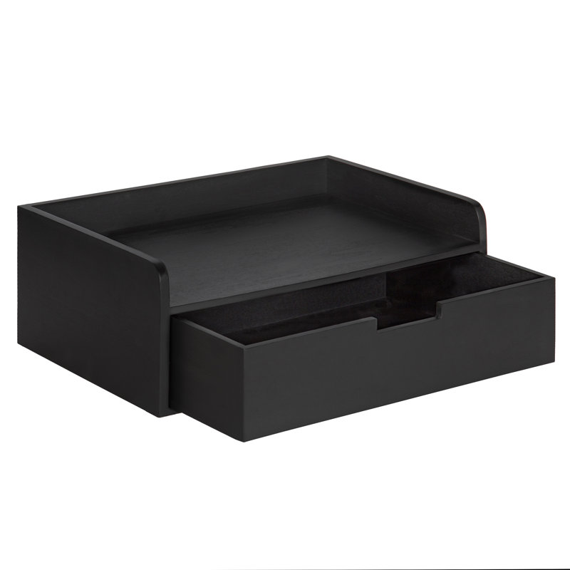 Casiano Poplar Accent Shelf with Drawer, Black