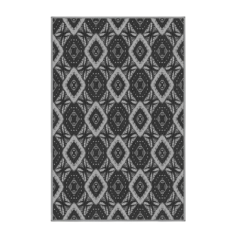 Tapis noir/gris à motifs, Rectangle 5 pi x 7 pi