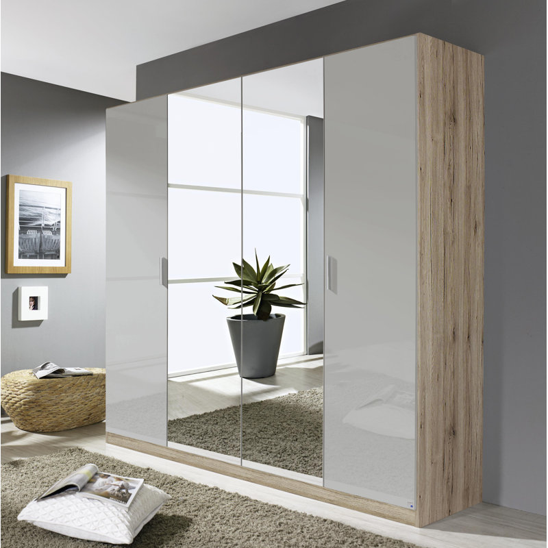 Stuttgart 4 Hinged Door Wardrobe INCL. Delivery and Assembly, Alpine White/Silk Grey, H197 x W181 x D54cm