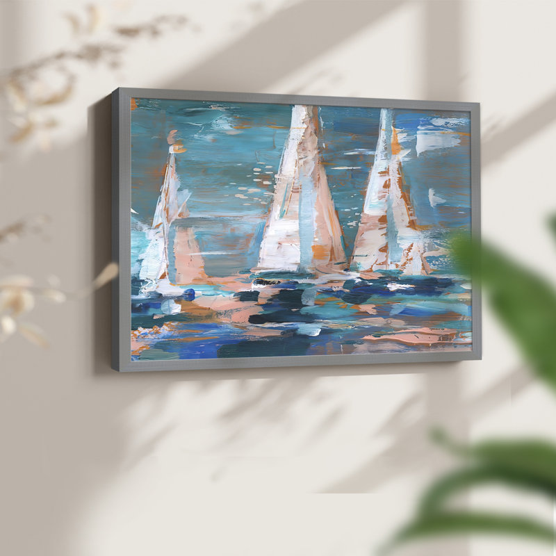 Pop Regatta II - Reproduction encadrée - Restickable, H 22 po x l 28 po, Gris