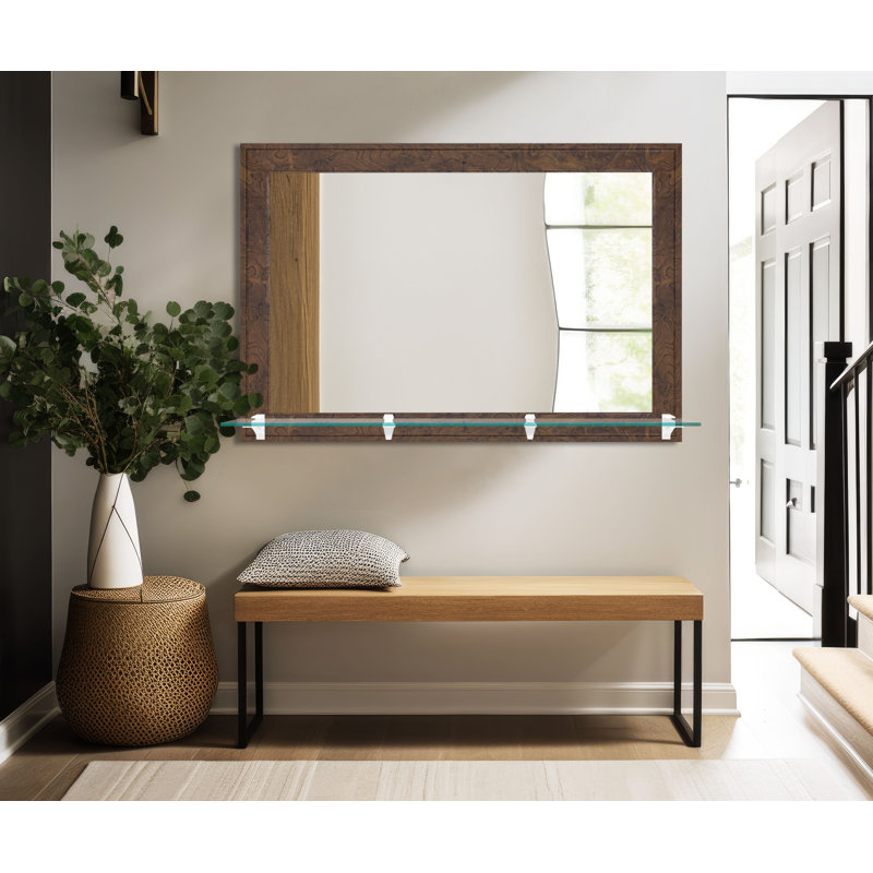Miroir rustique moderne avec tablette en verre, 32,5 po x 42 po