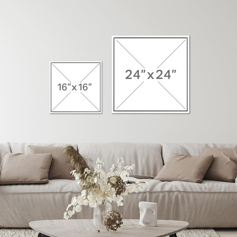Geometric Abstract Line Minimalist - Framed Canvas Master Bedroom Wall Art Work 2 Pieces Print, 24" H x 24" W x 1.5" D, White