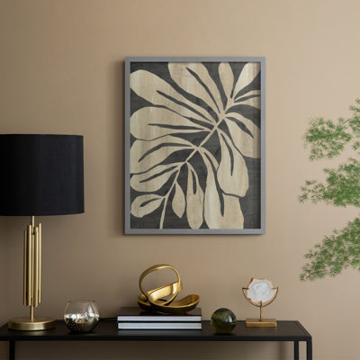 «Bold Leaf Fossil II», reproduction encadrée - bois massif