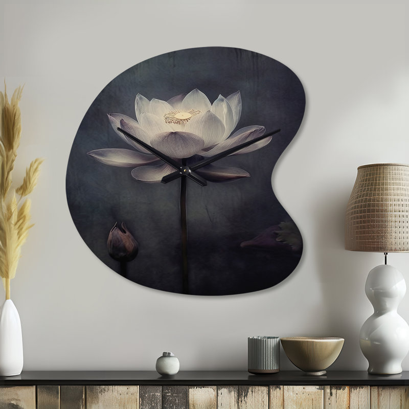 Horloge murale gris asymétrique Lotus, Grand