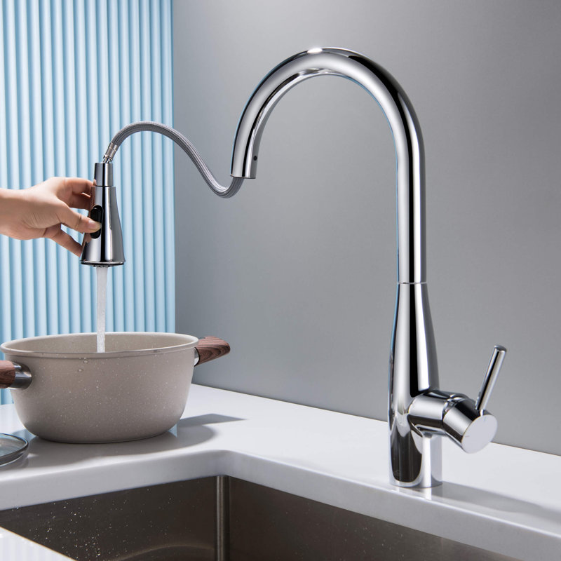 Bari-T Pull Down Single Handle Kitchen Faucet with Accessories, Chrome