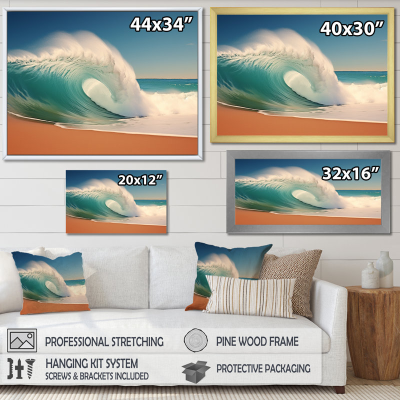 «Turquoise Power of Ocean Wave II», reproduction sur toile, H 12 po x l 20 po x P 1 po, Cadre flottant blanc