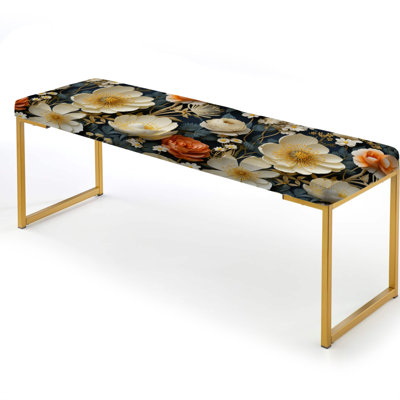 Meadow Countryside Floral Pattern - Floral Upholstered Gold Bench