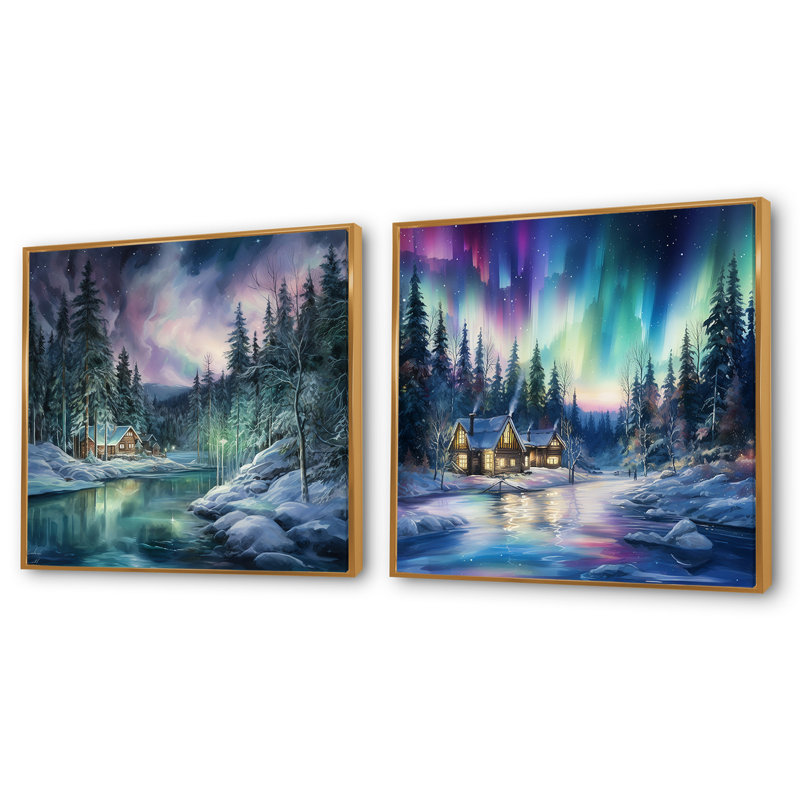 Ensemble de 2 lumières Northern Lights, H 16 po x l 33 po, Cadre flottant doré