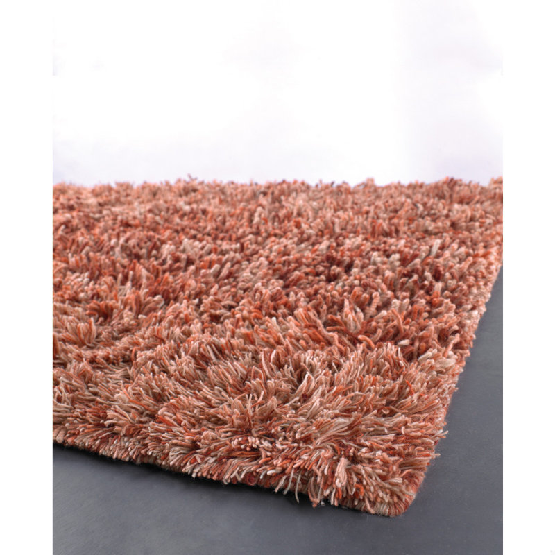 Karine Authentic Hand-Woven Handmade Light Orange & Ivory Classic Shag Wool & Cotton Area Rug, Round 7'9", Light Orange