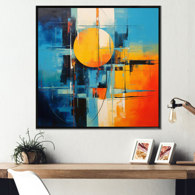 «Blue Orange Mid Century Abstract Reflections I», reproduction sur toile