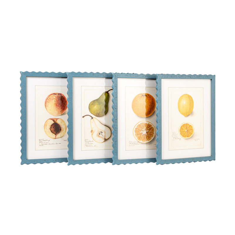 Multicolore 4 pièces, décoration murale en verre encadré de bois avec fruits