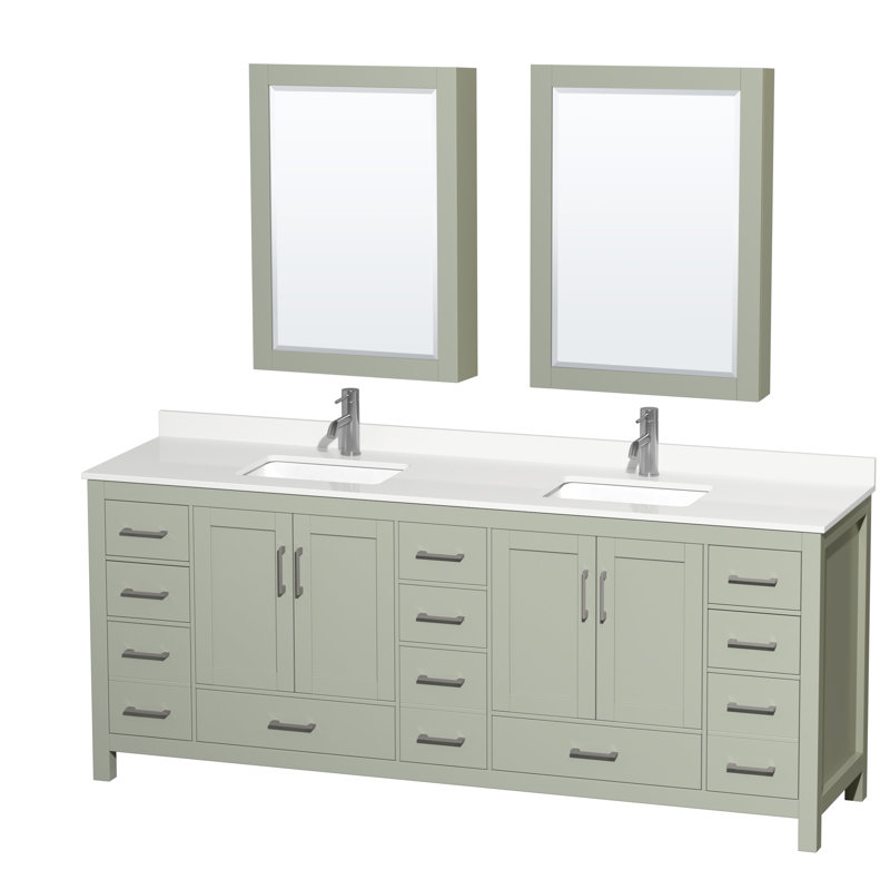 Sheffield 84" Freestanding Double Bathroom Vanity with Quartz Top with Medicine Cabinets, White Quartz