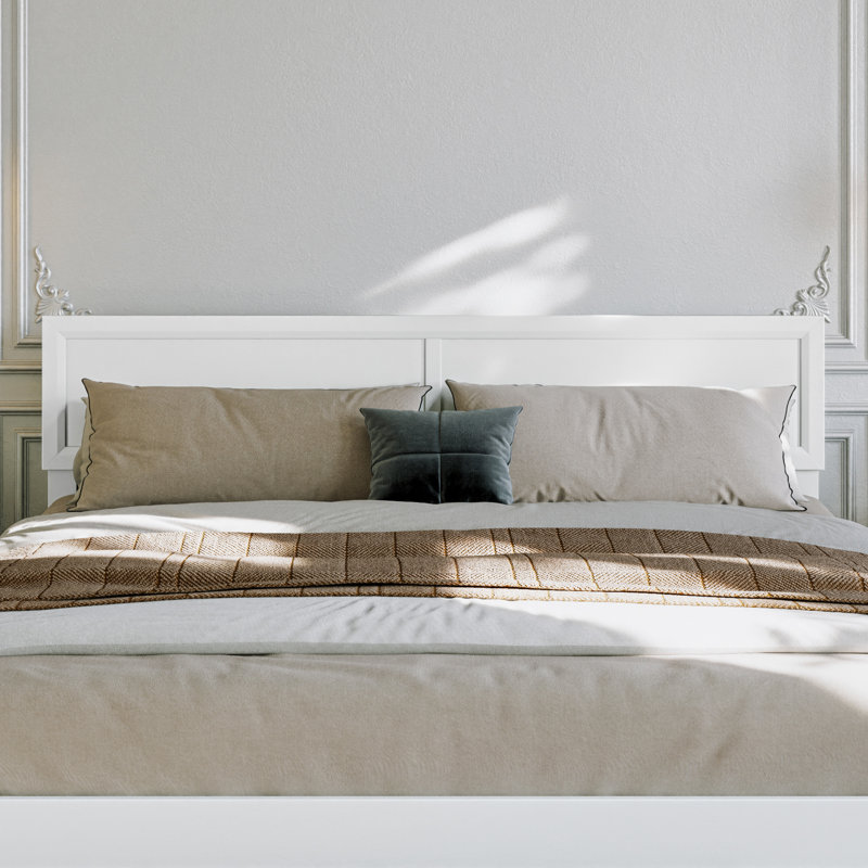 Lit plateforme avec tête de lit réglable Ellarie, Très grand lit, White