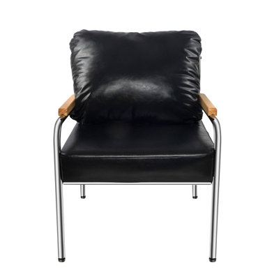 Mid-Century Modern Leather and Stainless Steel Armchair
