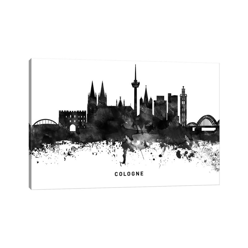 Cologne Skyline Black & White by WallDecorAddict - Wrapped Canvas Print, 20.32 cm H x 30.48 cm W